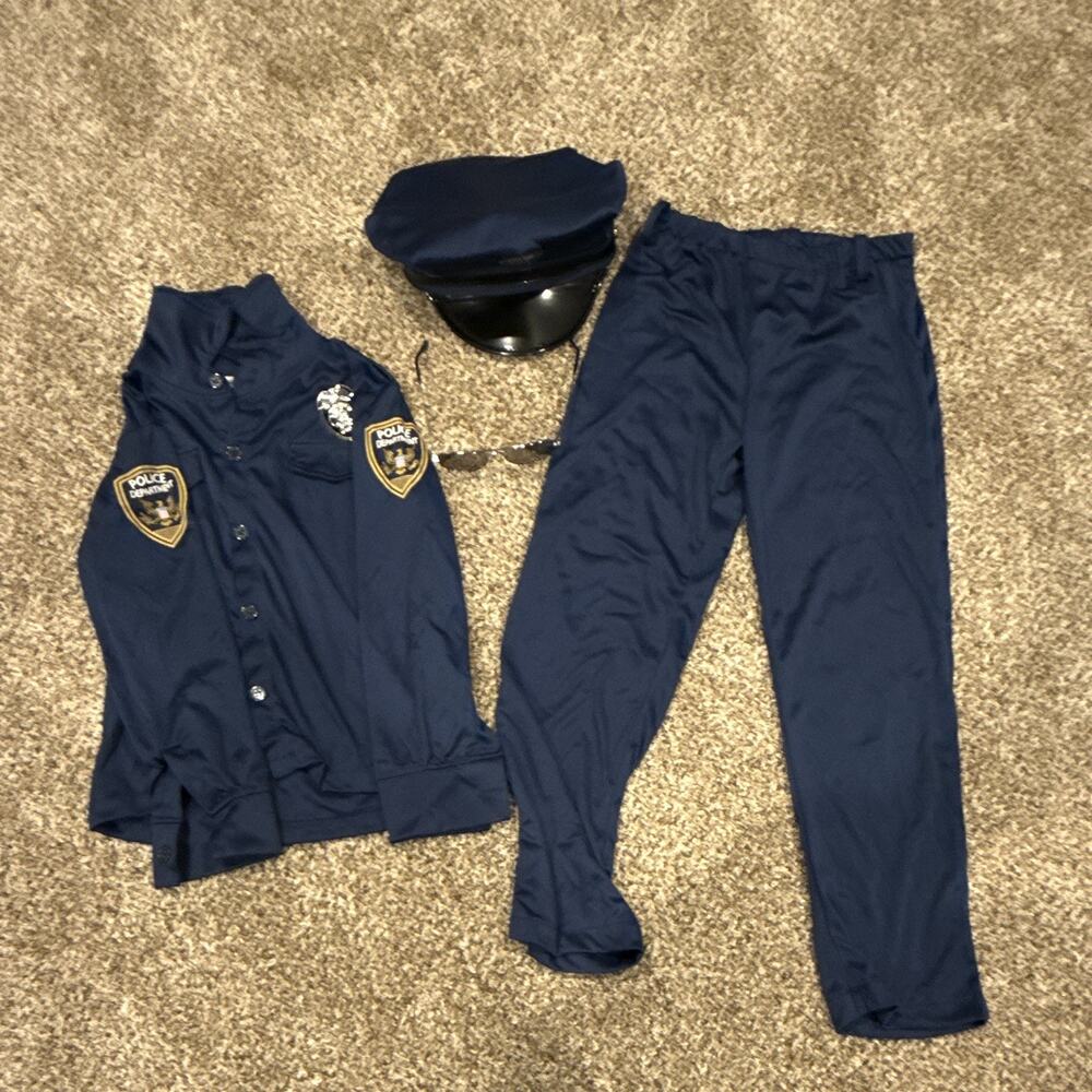 Spirit Police Uniform Costume Set Blue Polyester Stretch Shirt Pants Hat- Size M